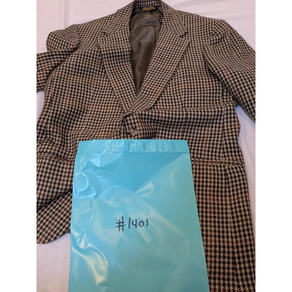 Vintage Brooks Brothers Blazer Men 43 Brown Houndstooth Tweed Sport Coat 80s USA